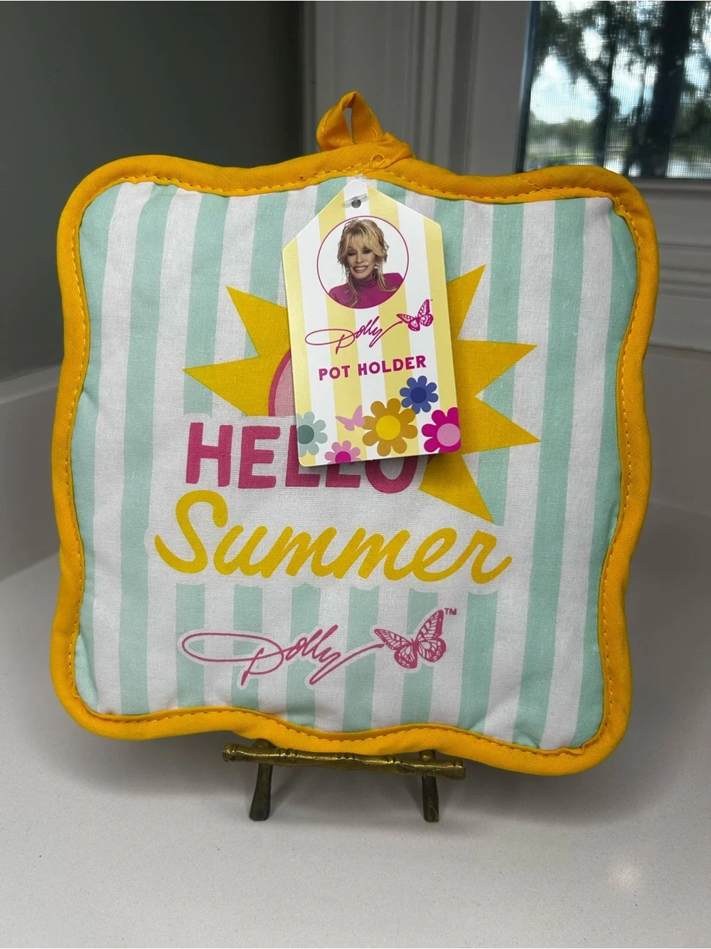 NWT Dolly Parton summer yellow pink stripe pot holder